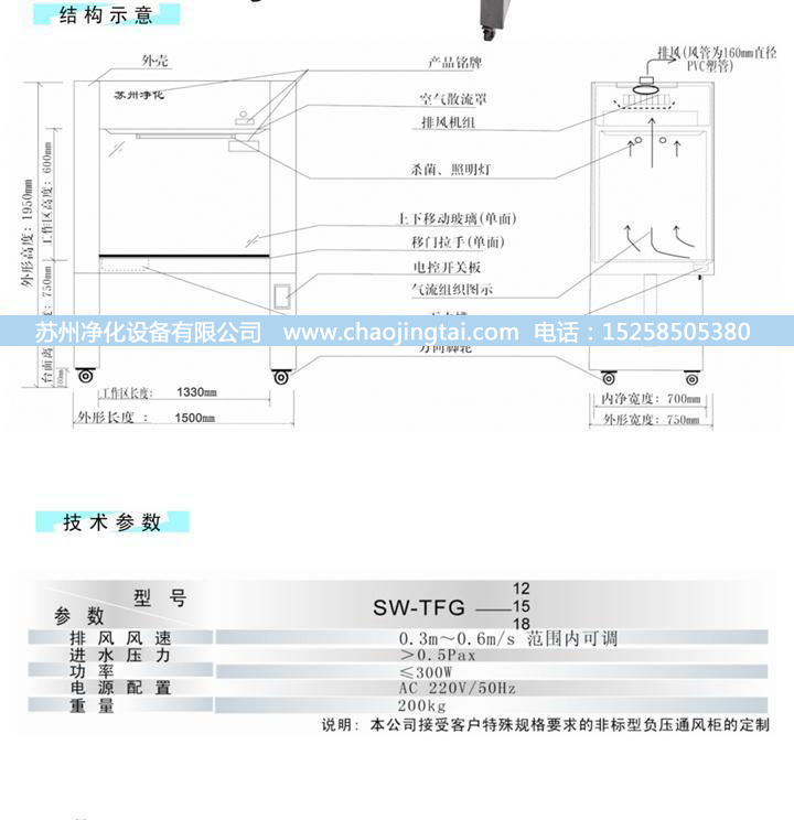 SW-TFG-12不锈钢通风柜/带水槽和龙头